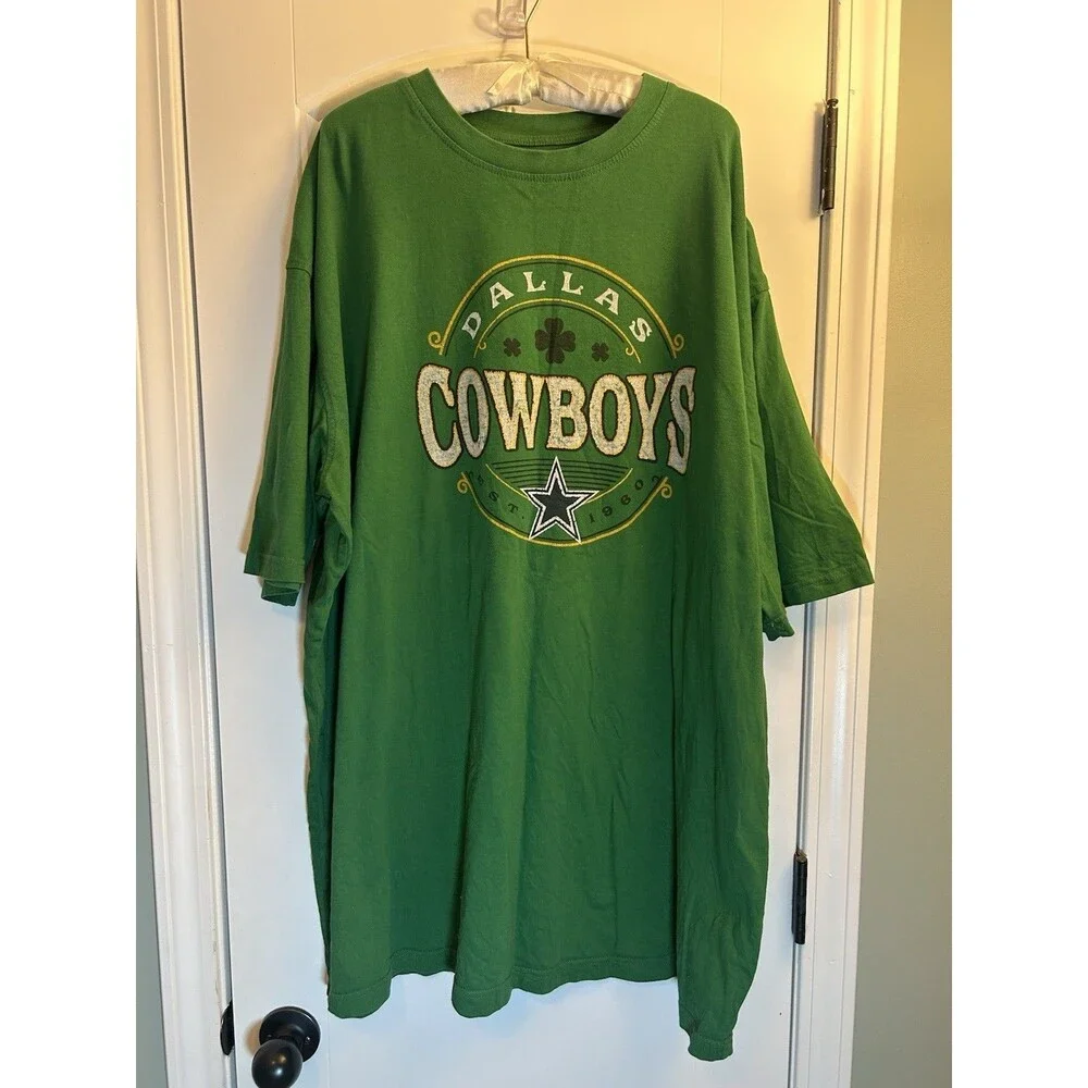 Dallas Cowboys St Patrick’s Day Green T Shirt 3XLT Big Tall NFL Tee Shamrock - Picture 2 of 13